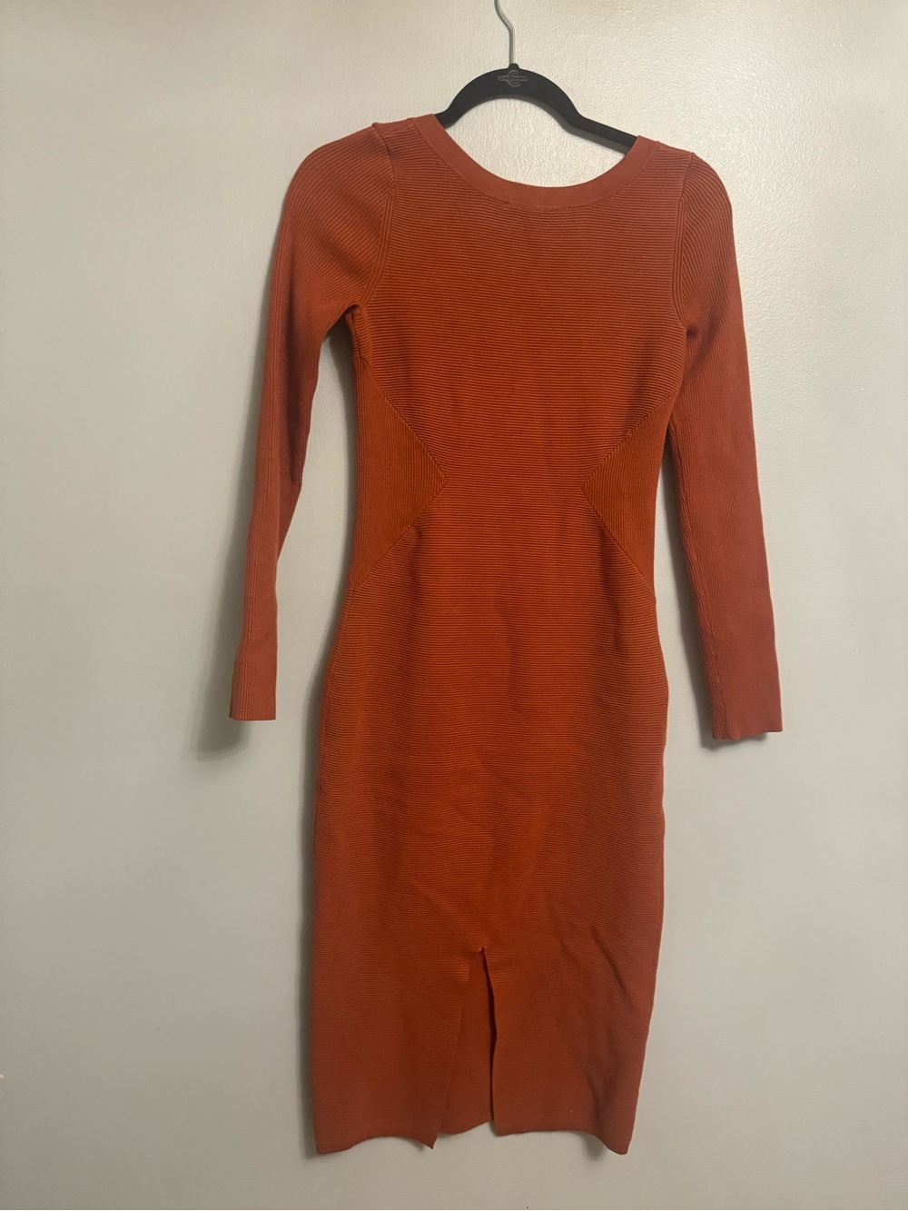 Toccin x RTR Square Neck Long Sleeve Knit Midi Bodycon Dress Rust Small $325 - Picture 5 of 5